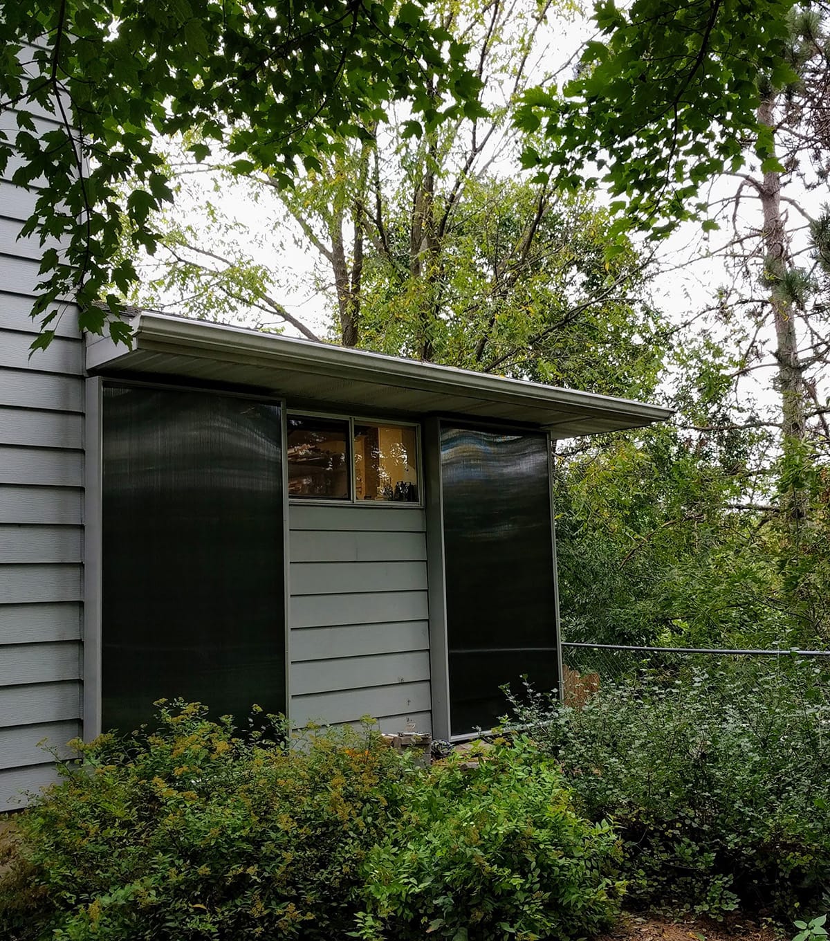 Completed passive solar heater boxes in summertime